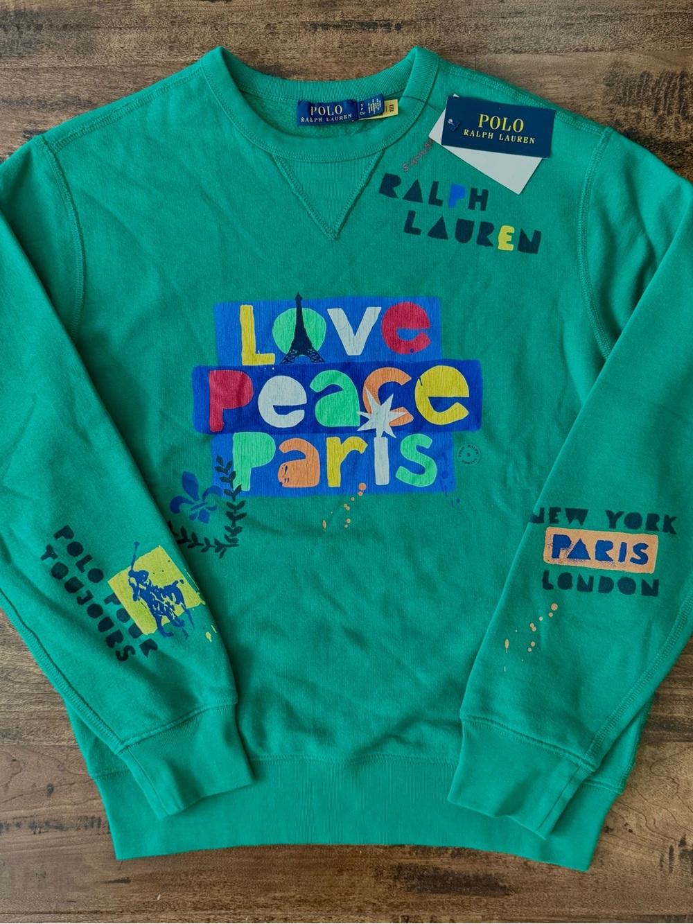 RARE NWT Men’s Polo Ralph Lauren Love Peace Paris Fleece Sweatshirt Size Small